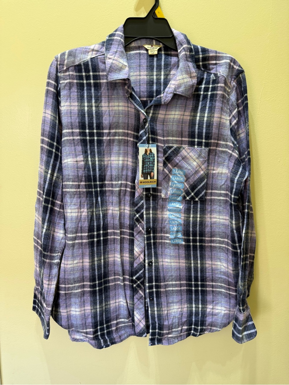 Woolrich Womens Lavender and Navy Plaid Button-Down Shirt